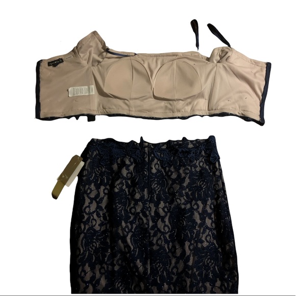 Prom 2-piece Blue Lace Sparkly Off the Shoulder Dress - Picture 5 of 7